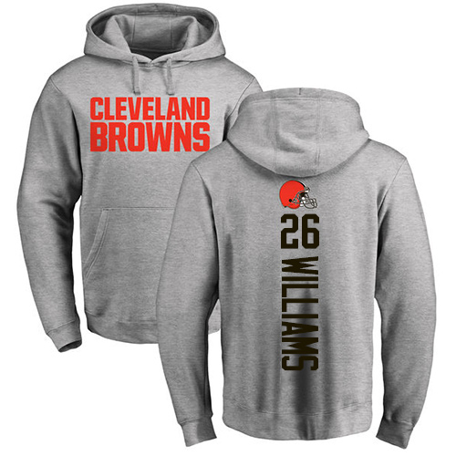 Men Cleveland Browns Greedy Williams Ash Jersey 26 NFL Football Backer Pullover Hoodie Sweatshirt